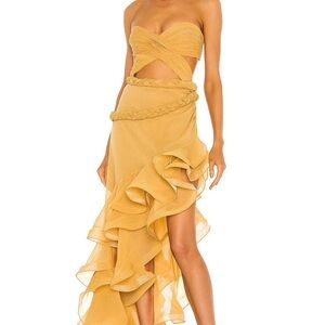 Chic Strapless High-Low Dress in Mustard